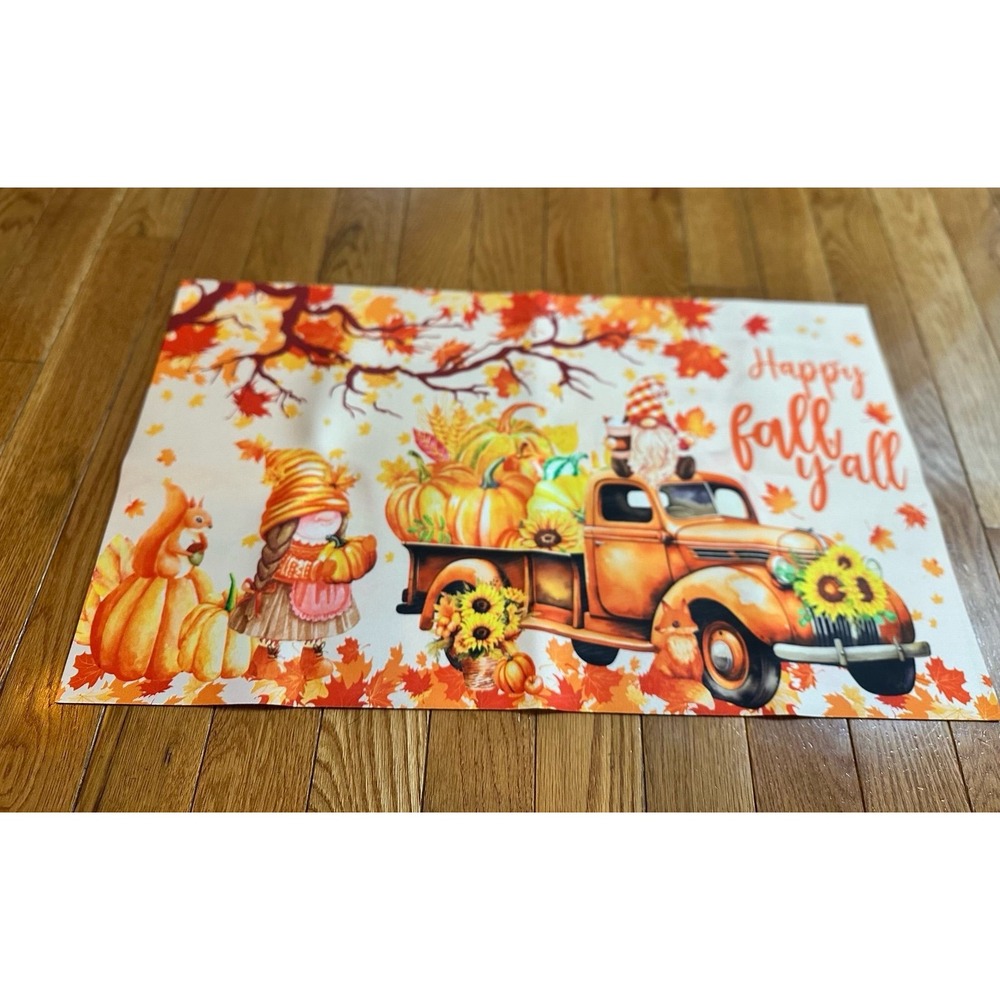 New Fall Pumpkin Doormat, Farmhouse Checkered Truck Maple Leaves Welcome‎ Mat